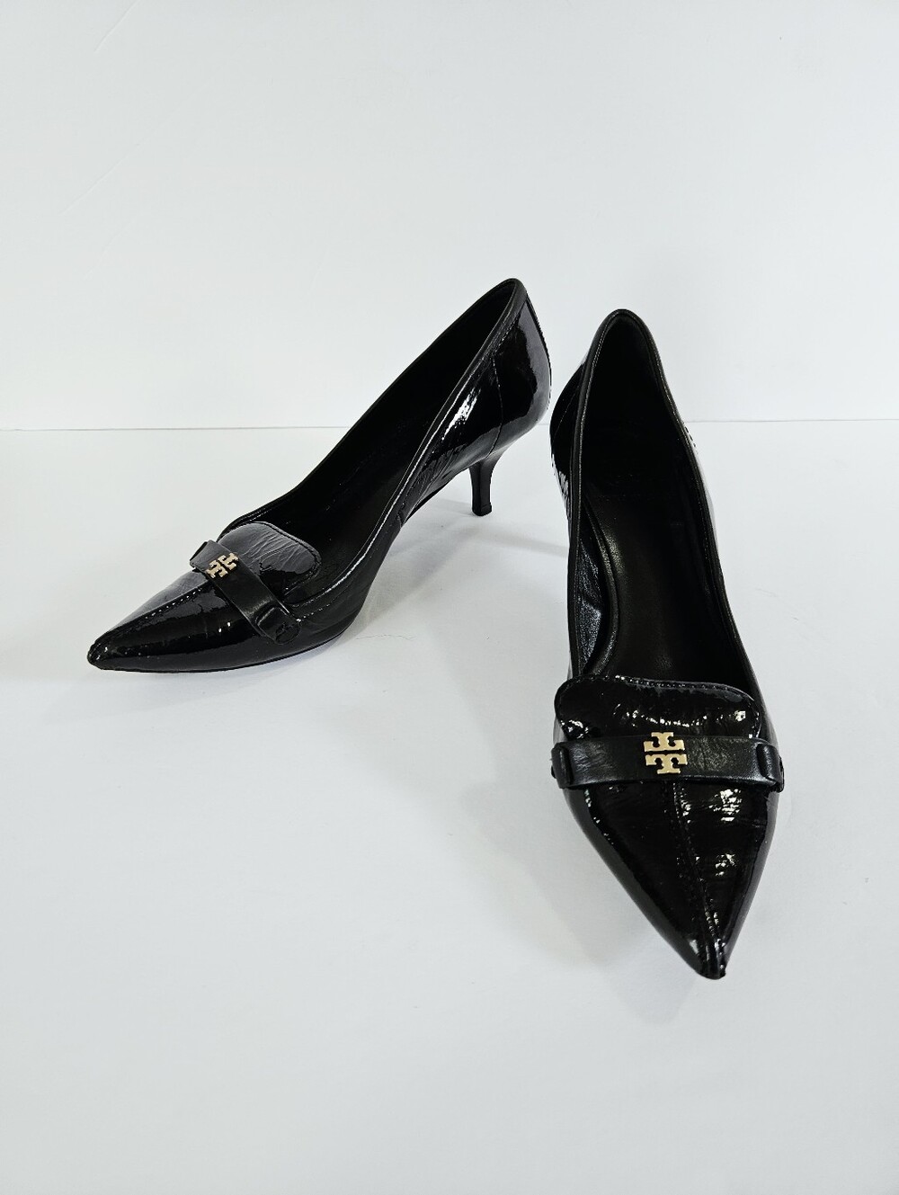 Tory Burch Vintage Sleep Pointed Toe Black Patent Leather Kitten Heel Pumps 7